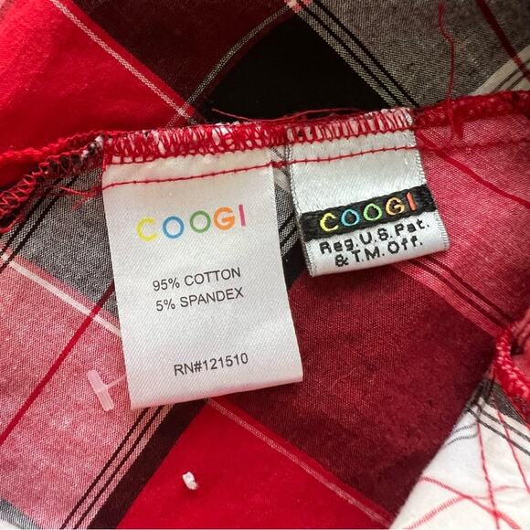 COOGI Button Down Shirt Roll Tab Long Sleeves Red Black Plaid Elastic Waist Sz L - Picture 12 of 12